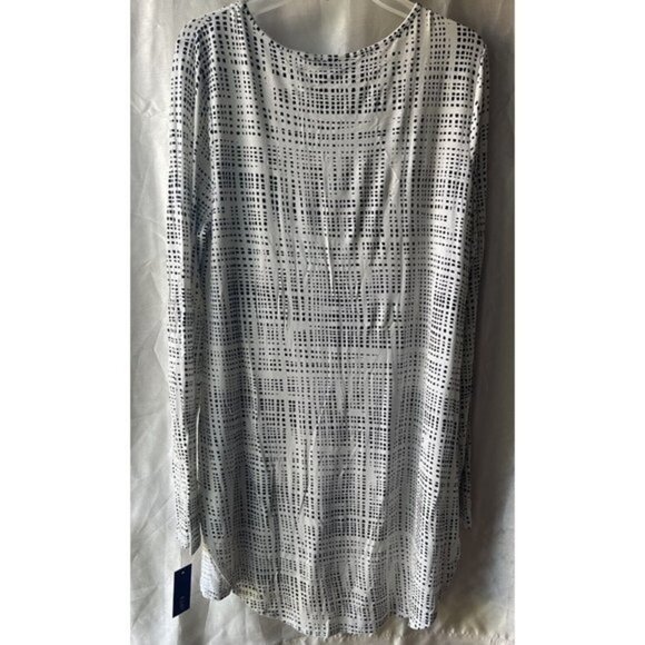 APT.9 White & Black Grid Pattern Long Sleeve Tunic Top Casual Scoop Neck Size M - Picture 5 of 5